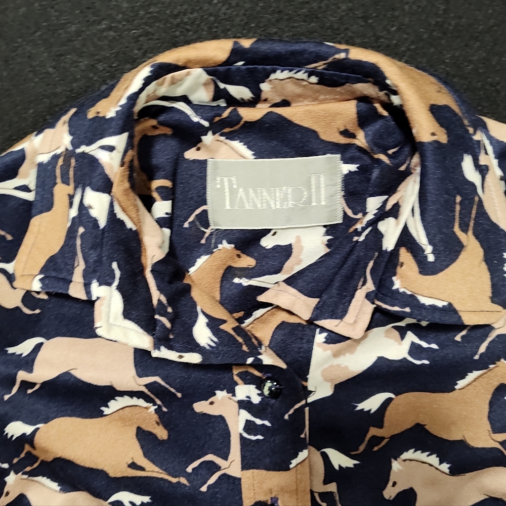 Tanner II Women's Horse Print Long Sleeve, Button Up Shirt, Size 8, Blue & Brown - Picture 4 of 9
